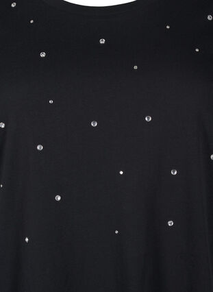 Zizzi T-shirt i bomull med strasstenar, Black, Packshot image number 2