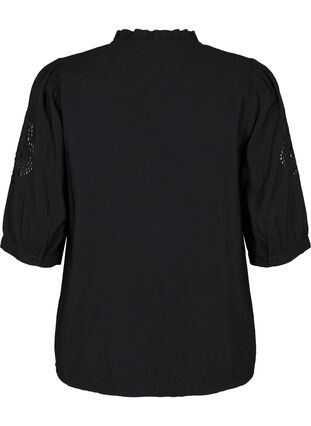 Zizzi Skjortblus med volanger och broderie anglaise, Black, Packshot image number 1