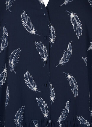 Zizzi Midi-klänning med långa ärmar, Navy B. Feather AOP, Packshot image number 2