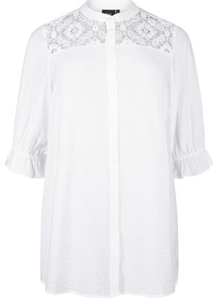 Zizzi Lång viskosskjorta med spetsdetalj, Bright White, Packshot image number 0