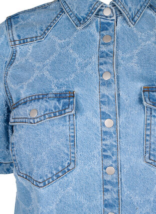 Zizzi Jeansklänning med slitet mönster och korta ärmar, Blue Denim, Packshot image number 2