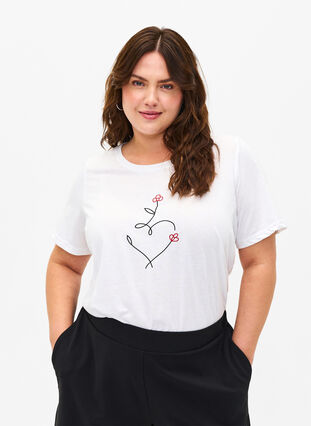 Zizzi T-shirt från FLASH med tryck, Bright White Heart, Model image number 0