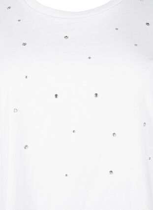 Zizzi T-shirt i bomull med strasstenar, Bright White, Packshot image number 2