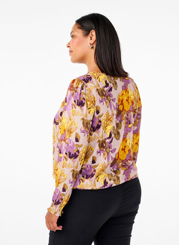 Zizzi Smockblus med blomtryck, Purple Flower, Model image number 1