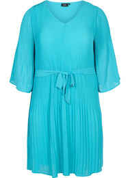 Plisserad klänning med 3/4-ärmar, Turquoise