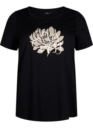 Zizzi T-shirt med motiv, Black w. Flower, Packshot image number 0