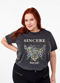 T-shirt i ekologisk bomull med tryck, D.Grey Wash Sincere, Model