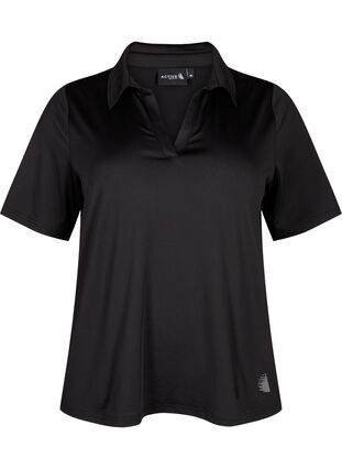 Zizzi Polo t-shirt med v-ringning, Black, Packshot image number 0