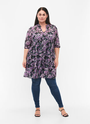 Zizzi Tunika i blommönster och lurex, Black Small Fl. AOP, Model image number 2