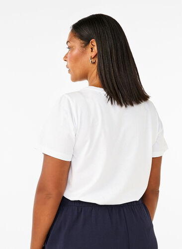 Zizzi T-shirt i bomull med strasstenar, Bright White, Model image number 1