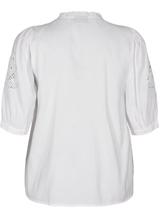 Zizzi Skjortblus med volanger och broderie anglaise, Bright White, Packshot image number 1