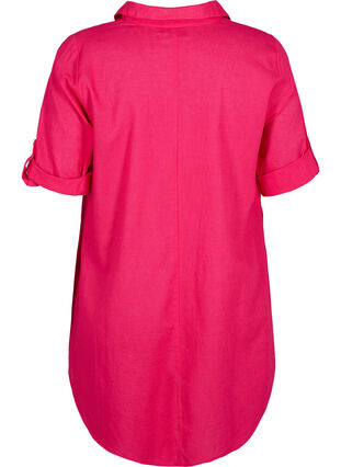 Zizzi Kortärmad tunika i bomullsblandning med linne, Bright Rose, Packshot image number 1