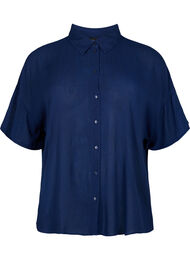 Kortärmad viskosskjorta med krage, Medieval Blue