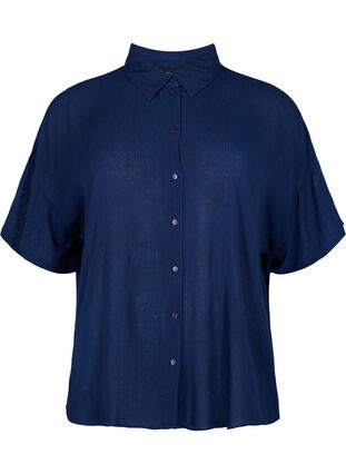 Zizzi Kortärmad viskosskjorta med krage, Medieval Blue, Packshot image number 0