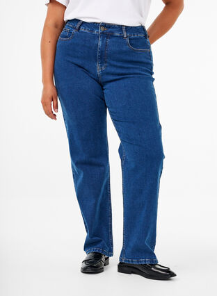 Zizzi Gemma-jeans med hög midja och rak passform, Dark blue, Model image number 2