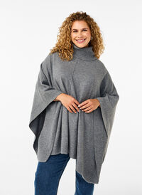 Poncho med hög hals, Medium Grey Melange, Model