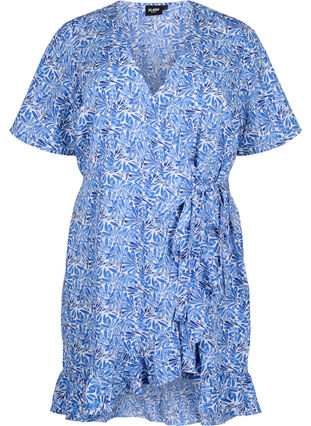 Zizzi FLASH – Kortärmad omlottklänning, White Blue AOP, Packshot image number 0