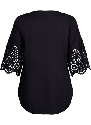 Zizzi Skjortblus med broderie anglaise och 3/4-ärmar, Black, Packshot image number 1