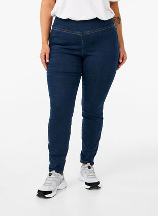 Zizzi Stretchiga jeggings med hög midja, Dark Blue, Model image number 2