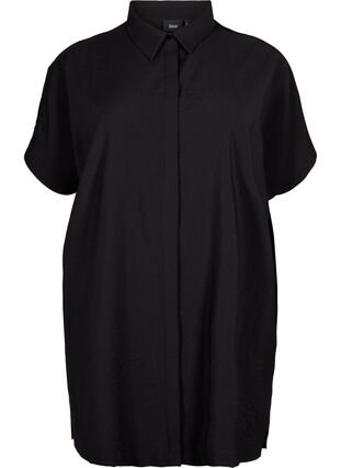 Zizzi Lång viskosskjorta med korta ärmar, Black, Packshot image number 0