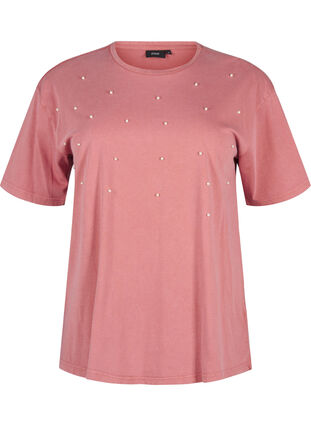 Zizzi T-shirt med pärlor, Heather Rose Washed, Packshot image number 0