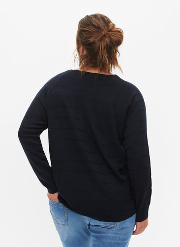 Zizzi Stickad blus med ton-i-ton ränder, Navy Blazer, Model image number 1