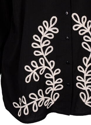 Zizzi Löst sittande bomullsskjorta med broderi, Black, Packshot image number 3