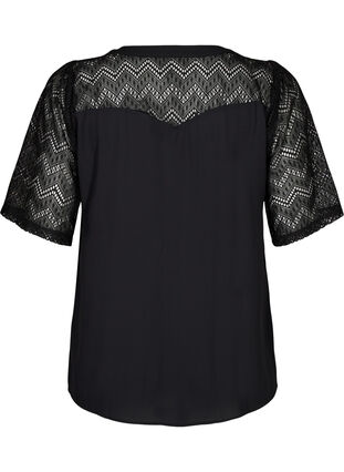 Zizzi Skjortblus med korta spetsärmar, Black, Packshot image number 1