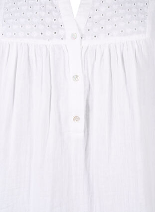 Zizzi Bomullsblus med broderie anglaise och trekvartsärm, Bright White, Packshot image number 2