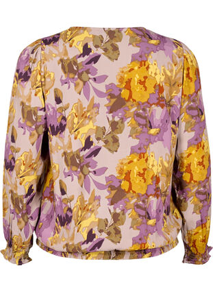 Zizzi Smockblus med blomtryck, Purple Flower, Packshot image number 1