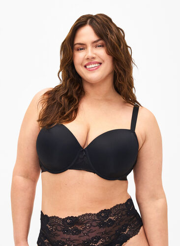 Zizzi Formgjuten BH med mesh, Black, Model image number 0