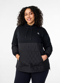 Sweatshirt med huva och quilt, Black, Model