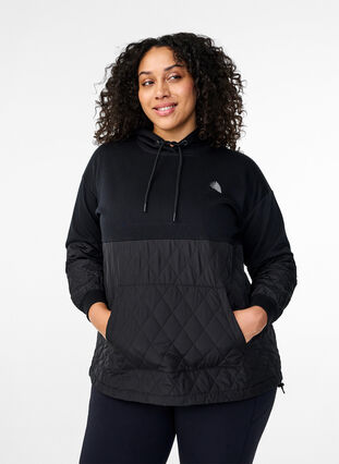 Zizzi Sweatshirt med huva och quilt, Black, Model image number 0