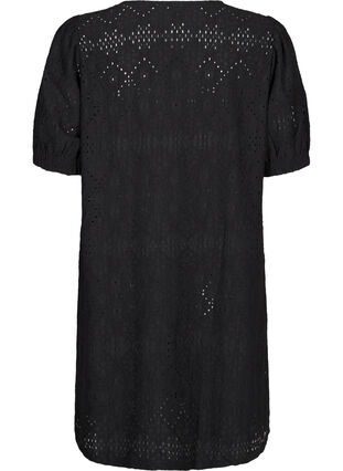 Zizzi Kort klänning med v-ringning i halsen och hålmönster, Black, Packshot image number 1