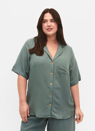 Zizzi Skjorta i viskos med korta ärmar, Balsam Green, Model image number 0