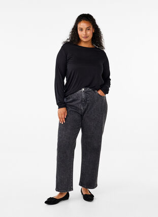 Zizzi Långärmad blus i ull och viskos, Black, Model image number 2