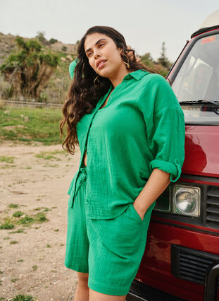 Zizzi Skjorta med krage av bomullsmuslin, Jolly Green, Image image number 0