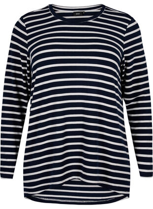 Zizzi Långärmad blus med ränder, Evening Blue Stripe, Packshot image number 0