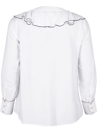 Zizzi Långärmad skjortblus i viskos med volang, Bright White, Packshot image number 1