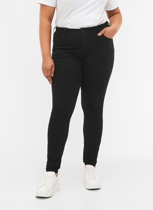 Zizzi Super slim Amy jeans med hög midja, Black, Model image number 2