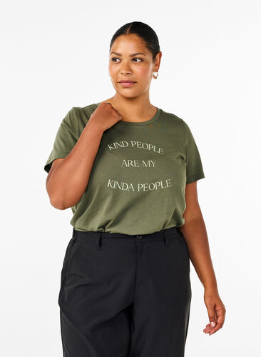 Zizzi T-shirt med motiv, Thyme w. Kind People, Model image number 0