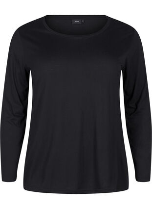 Zizzi Långärmad blus i ull och viskos, Black, Packshot image number 0