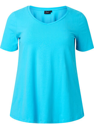 Zizzi Enfärgad t-shirt i bomull, Blue Atoll, Packshot image number 0