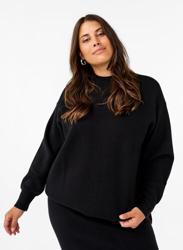 Zizzi Enfärgad stickad blus, Black, Model image number 0