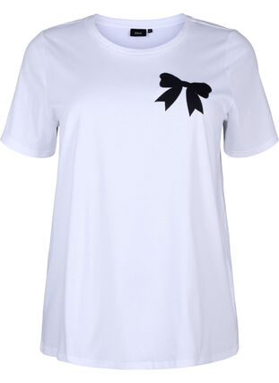 Zizzi T-shirt i bomull med fluga, Bright Wh. W. Black , Packshot image number 0