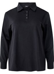 Randig långärmad pikétröja, Black Solid