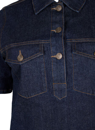 Zizzi Jeansklänning med korta ärmar och bröstfickor, Dark Blue Denim, Packshot image number 2