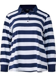 Randig långärmad pikétröja, Navy White Stripe