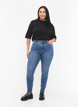 Zizzi Amy jeans med hög midja och super slim fit, Blue denim, Model image number 0