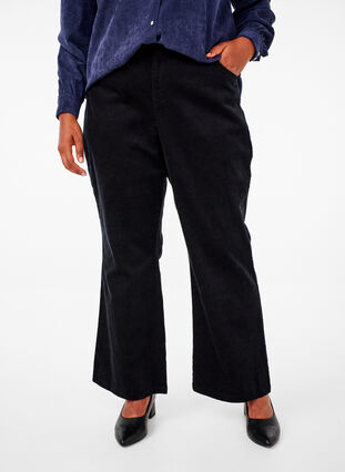 Zizzi Bootcut-byxor i manchester med hög midja, Black, Model image number 2